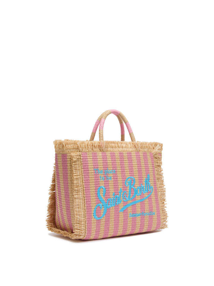 Colette Straw Effect Bag with Striped Print