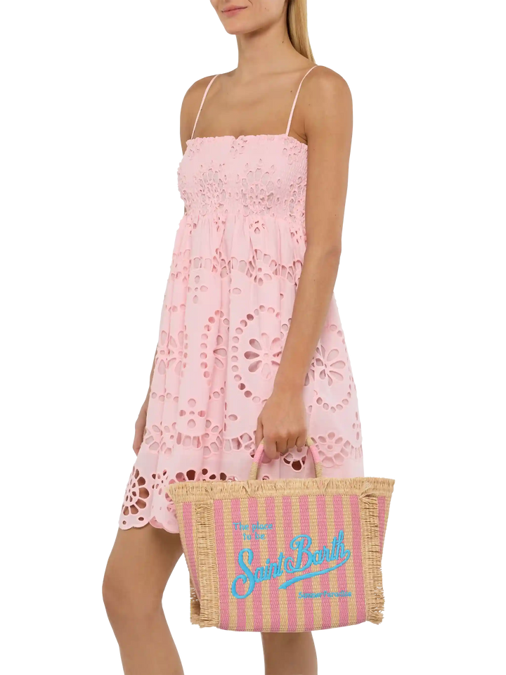 Colette Straw Effect Bag with Striped Print