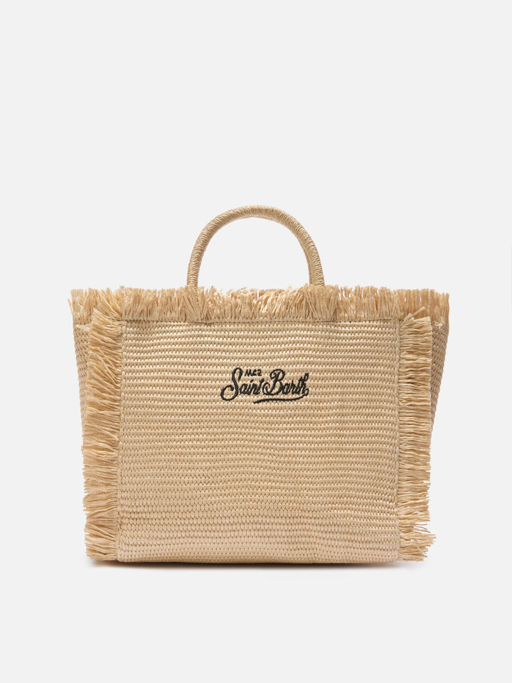 Colette Straw Effect Bag with Black Embroidered Logo