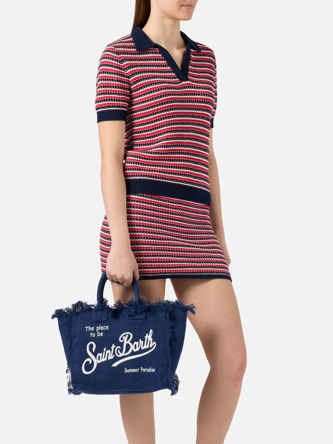 Colette Blue Solid Linen Bag