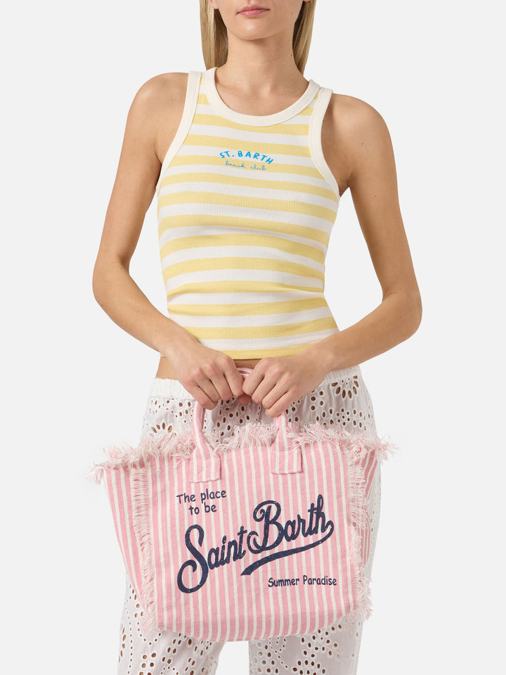Colette Striped Pink and White Linen Bag