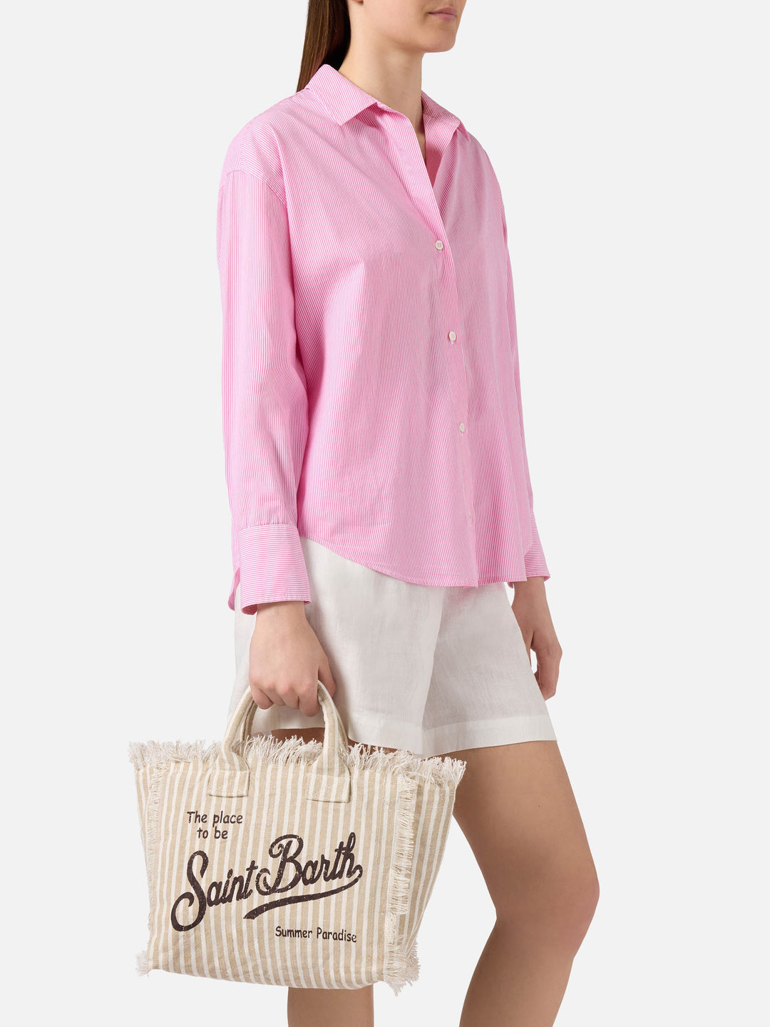 Colette Striped Beige and White Linen Bag