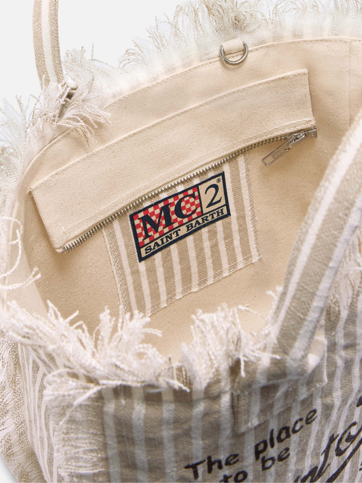 Colette Striped Beige and White Linen Bag
