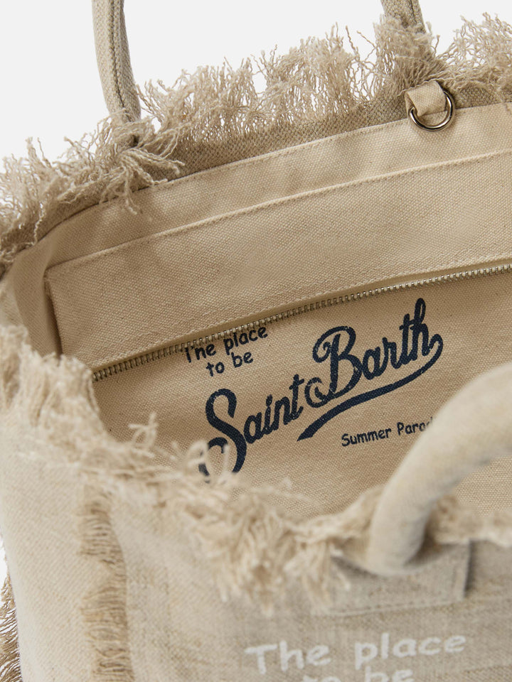 Colette Beige Linen Solid Tote Bag