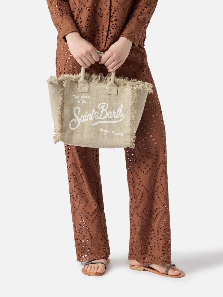 Colette Beige Linen Solid Tote Bag