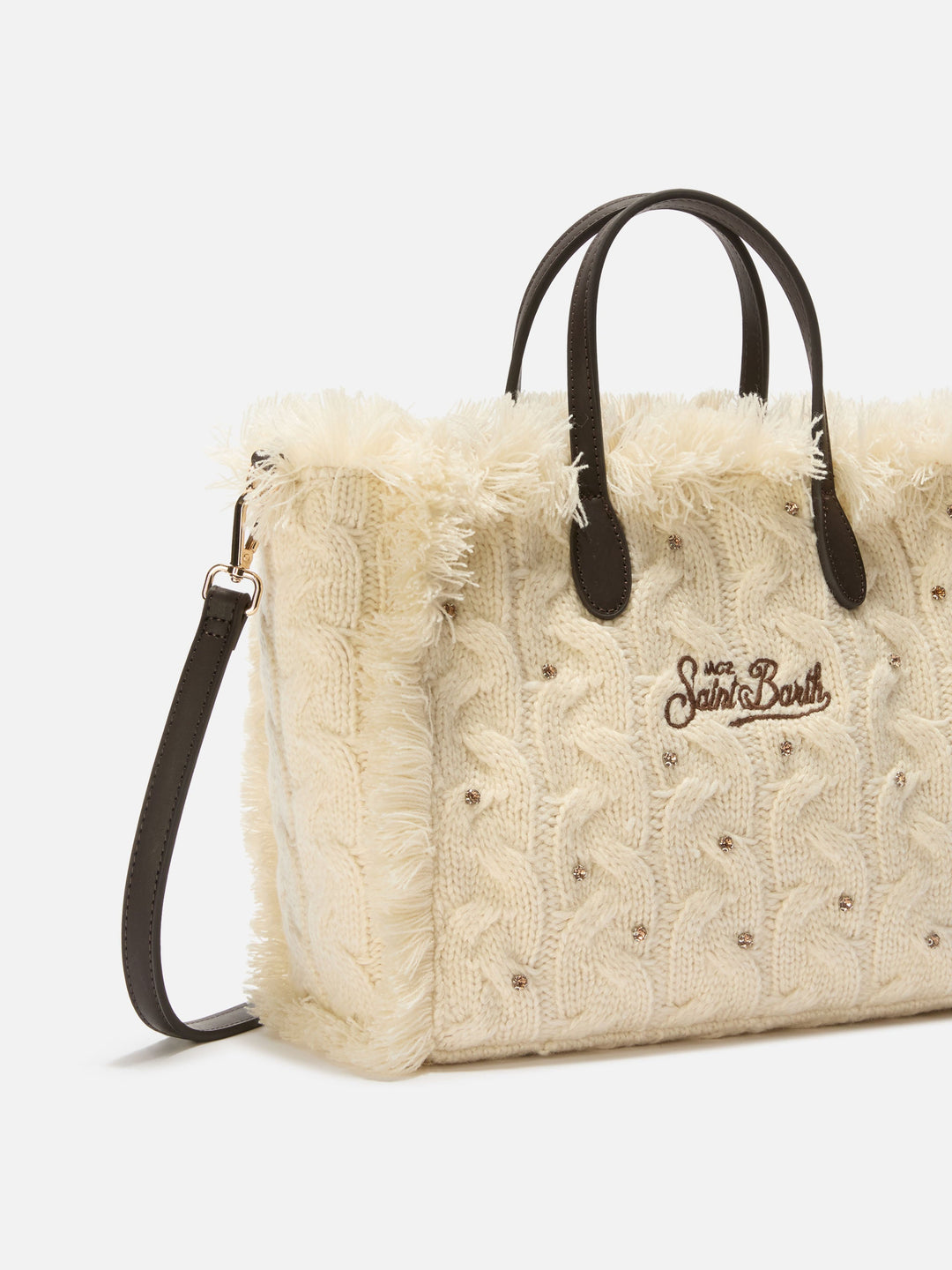 Colette White Wool Braid Bag with Rhinestones