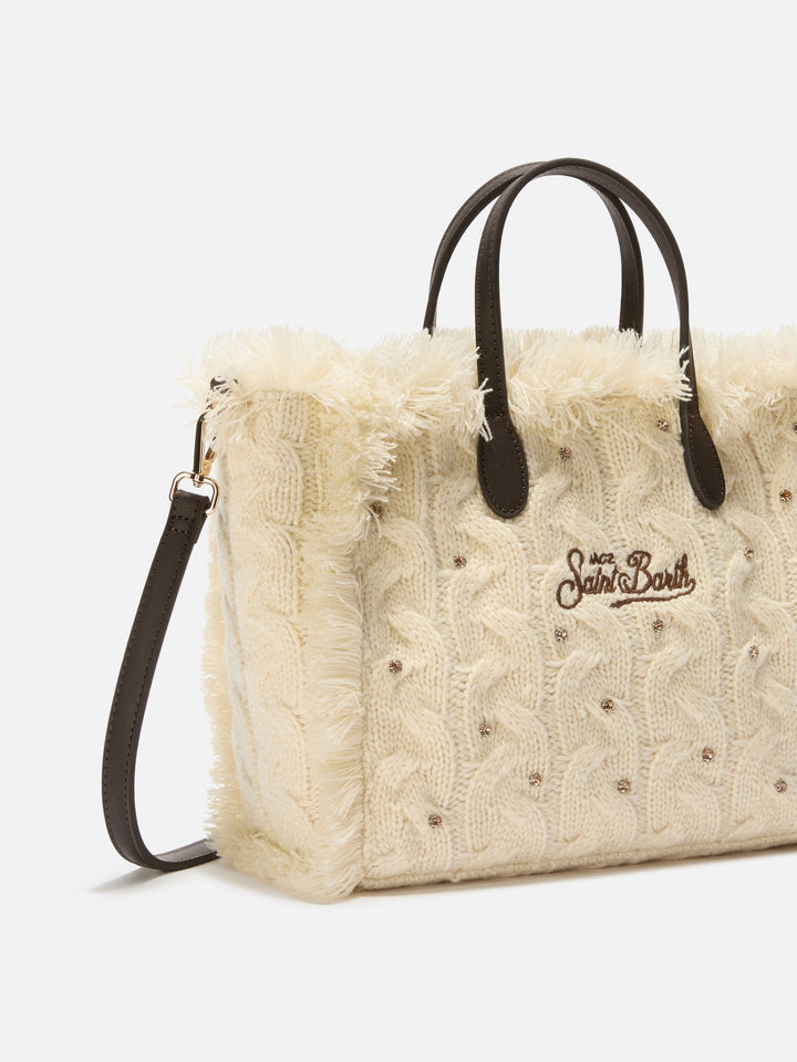 Colette White Wool Braid Bag with Rhinestones