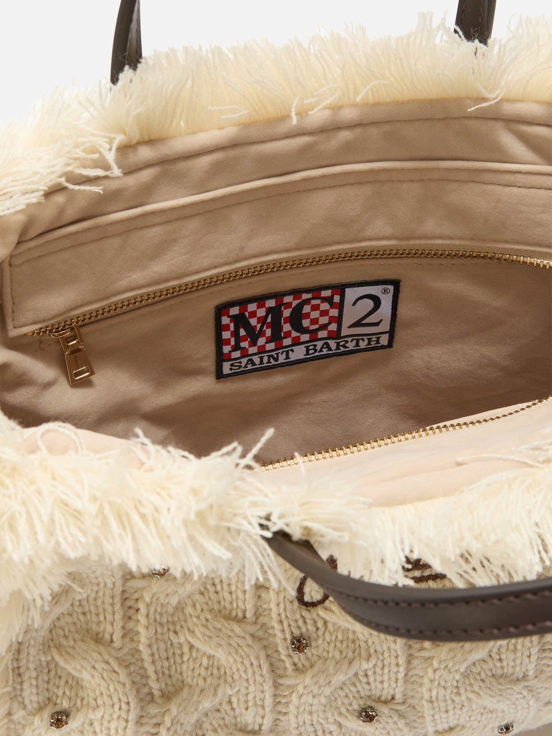 Colette White Wool Braid Bag with Rhinestones