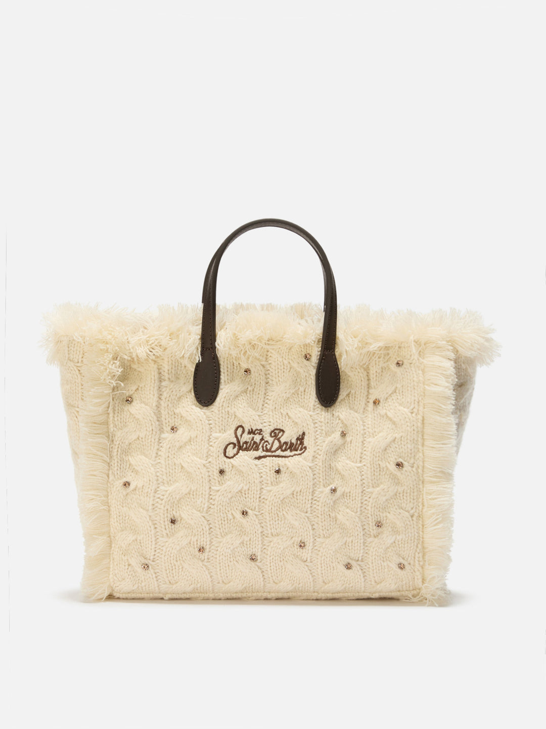 Colette White Wool Braid Bag with Rhinestones