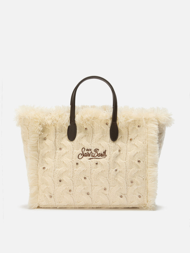 Colette White Wool Braid Bag with Rhinestones