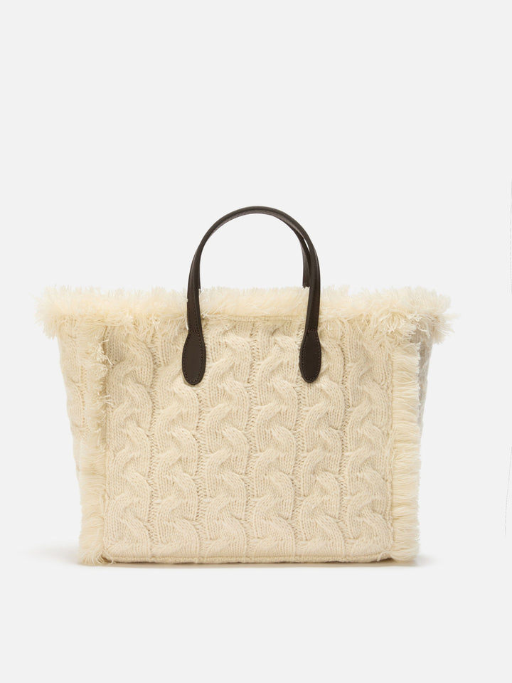 Colette White Wool Braid Bag with Rhinestones