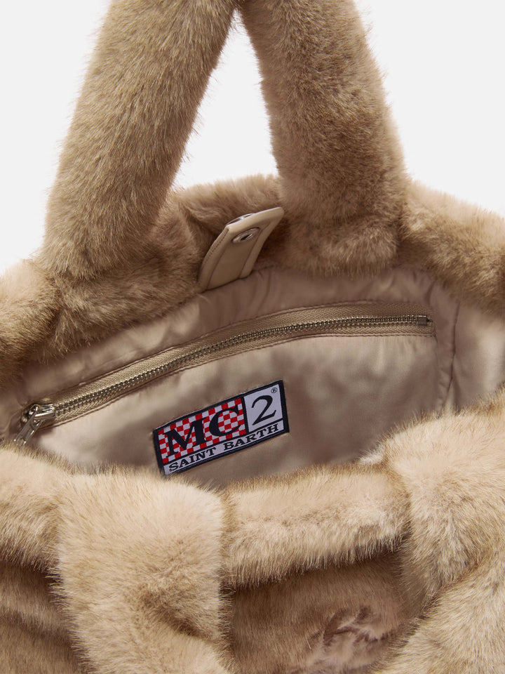 Colette Soft Beige Faux Fur Handbag