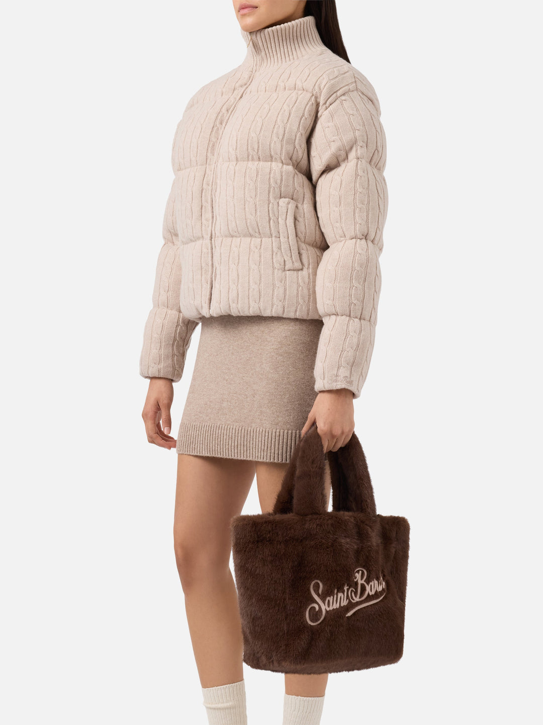 Borsa a mano Colette Soft in morbido pellicciotto marrone