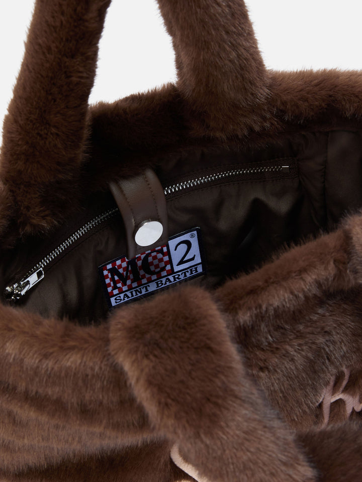 Borsa a mano Colette Soft in morbido pellicciotto marrone