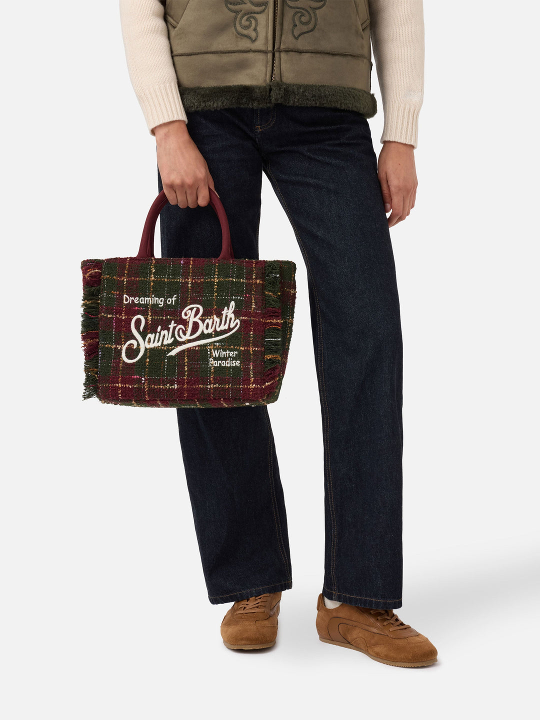Colette Bordeaux Check Wool Blend Tweed Handbag