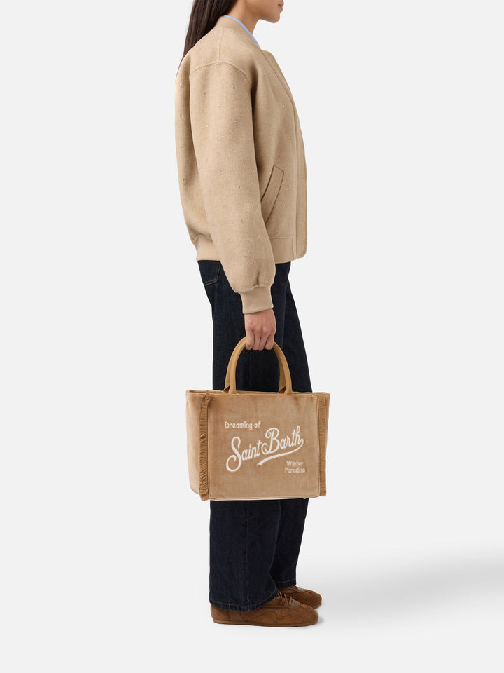Colette Beige Velvet Handbag