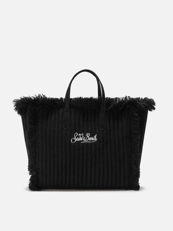Colette Black Wool Rib Handbag with Braided Effect