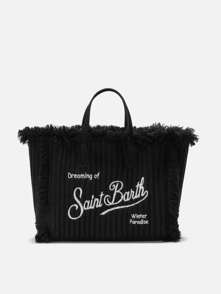 Colette Black Wool Rib Handbag with Braided Effect