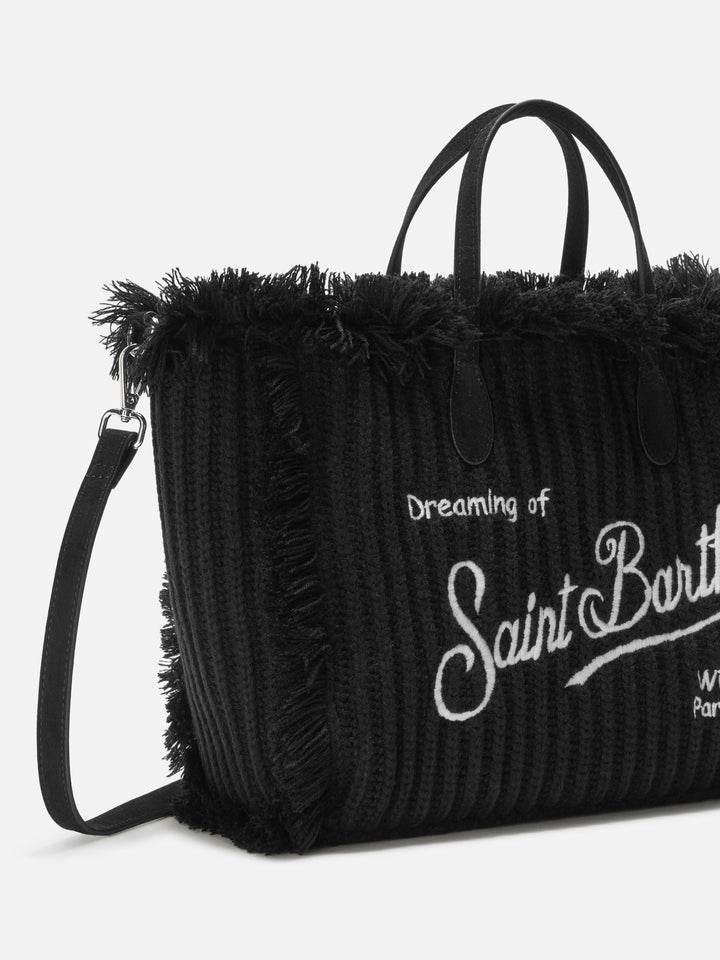 Colette Black Wool Rib Handbag with Braided Effect