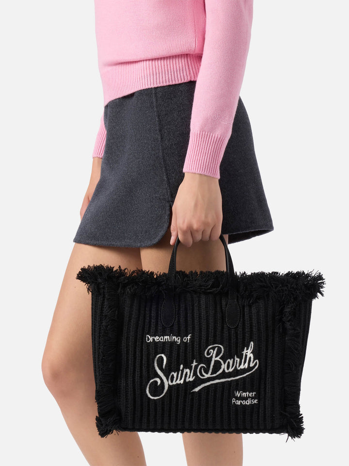 Colette Black Wool Rib Handbag with Braided Effect