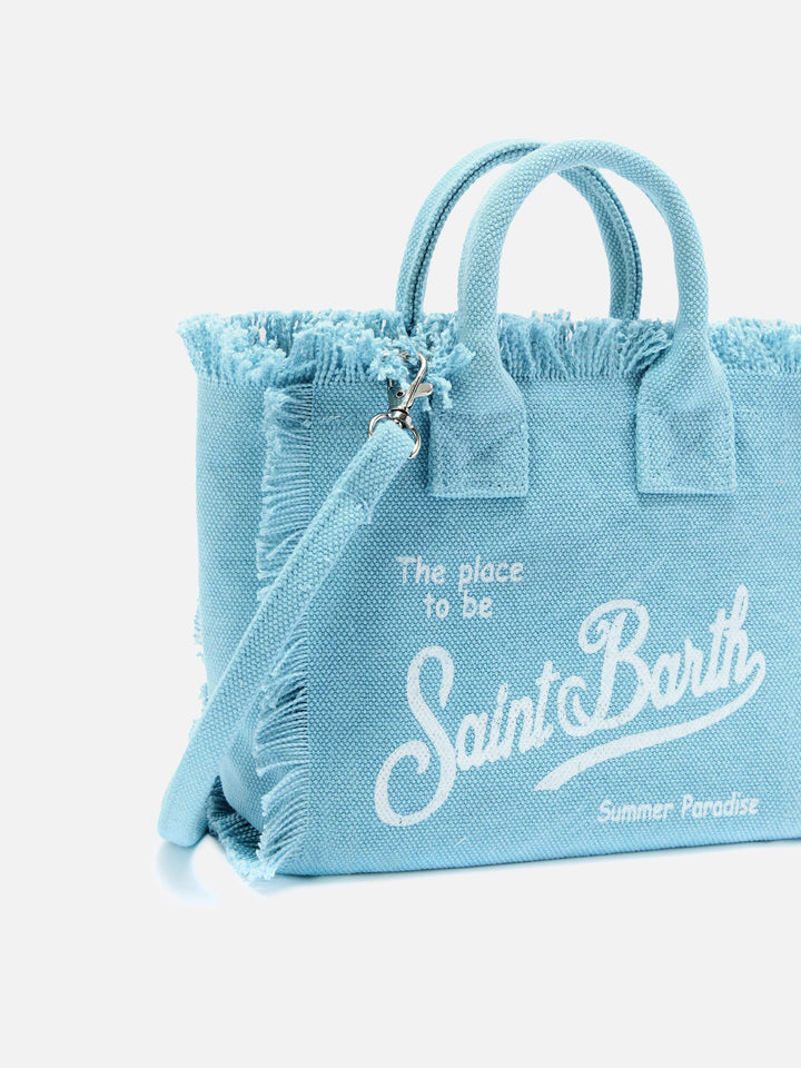 Borsa Vanity mini in canvas azzurra tinta unita