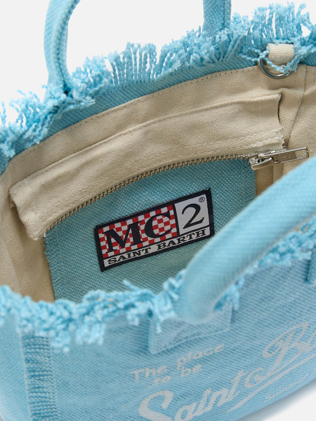 Borsa Vanity mini in canvas azzurra tinta unita
