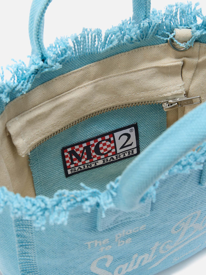 Borsa Vanity mini in canvas azzurra tinta unita