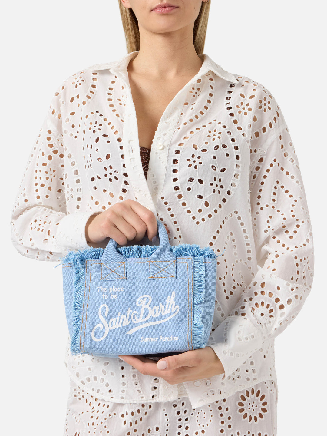 Mini Vanity Bag in Light Wash Denim