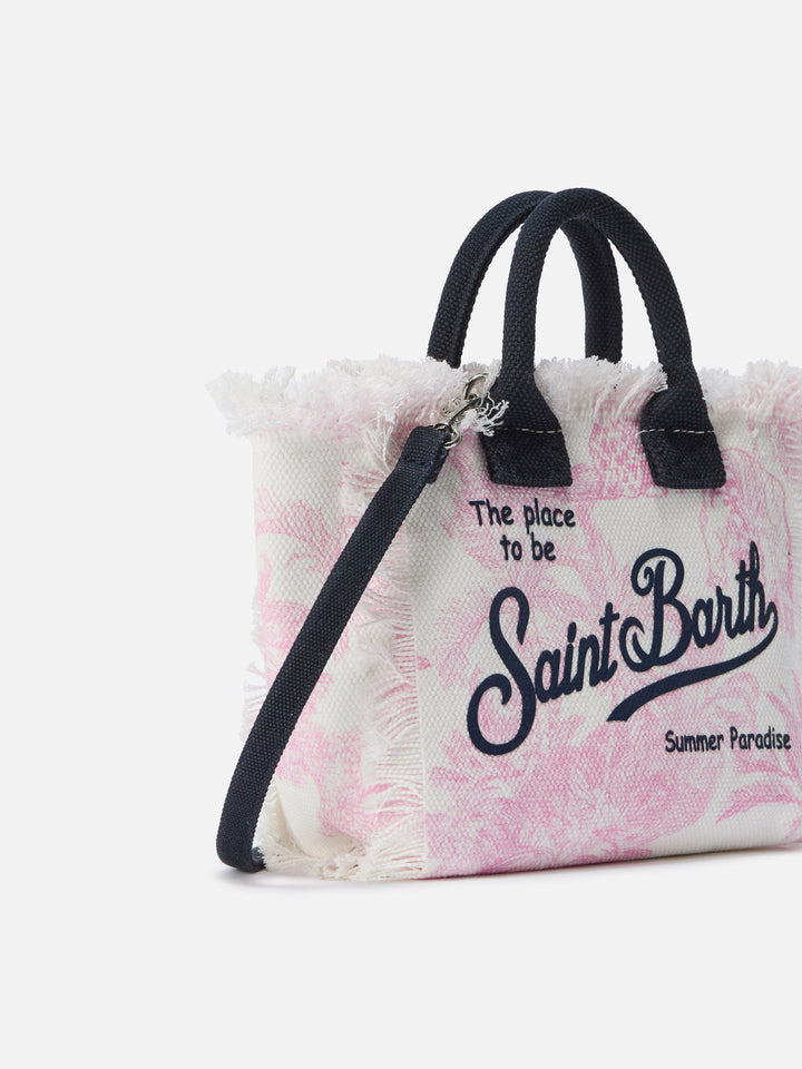 Mini Vanity Bag in Canvas with Pink Toile de Jouy Print
