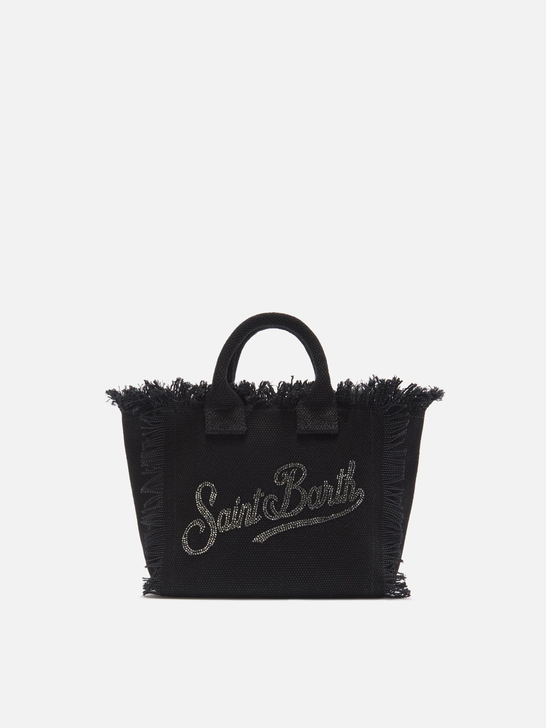 Mini Vanity Bag in Black Canvas with Rhinestone Logo