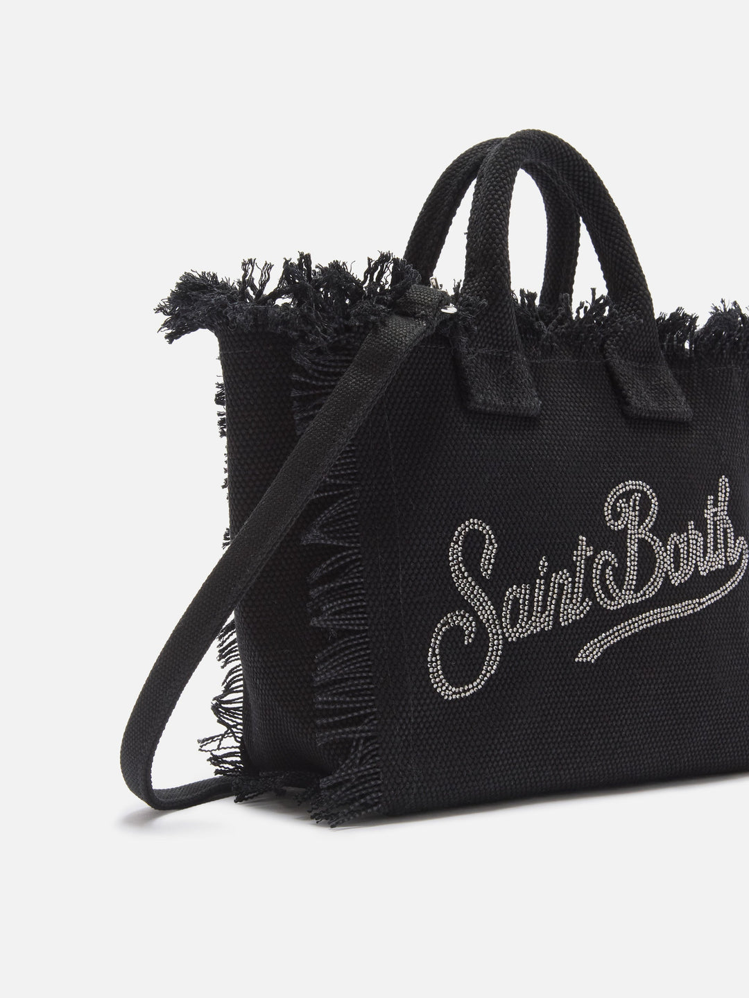 Mini Vanity Bag in Black Canvas with Rhinestone Logo