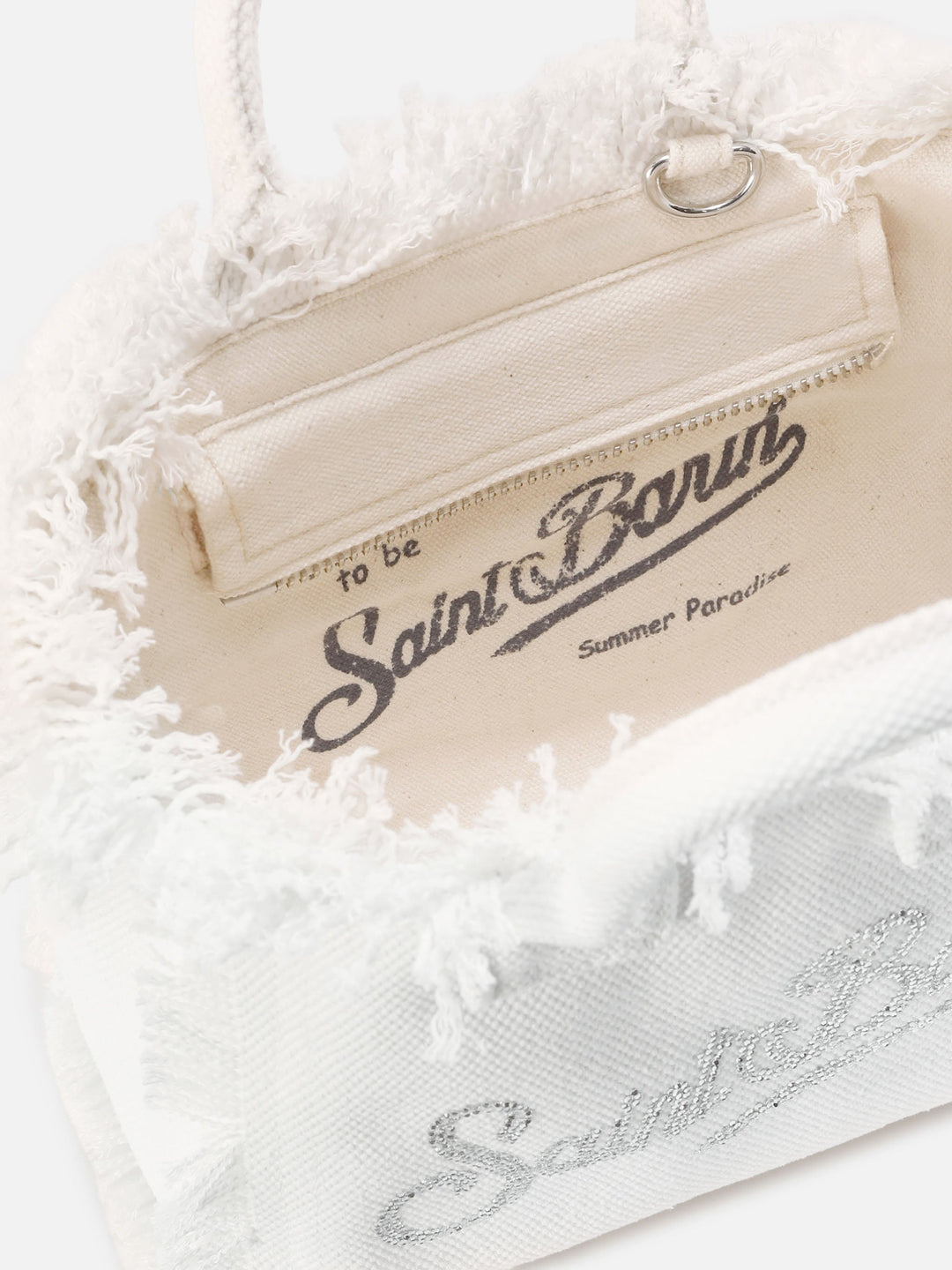 Mini Vanity Bag in White Canvas with Rhinestone Logo