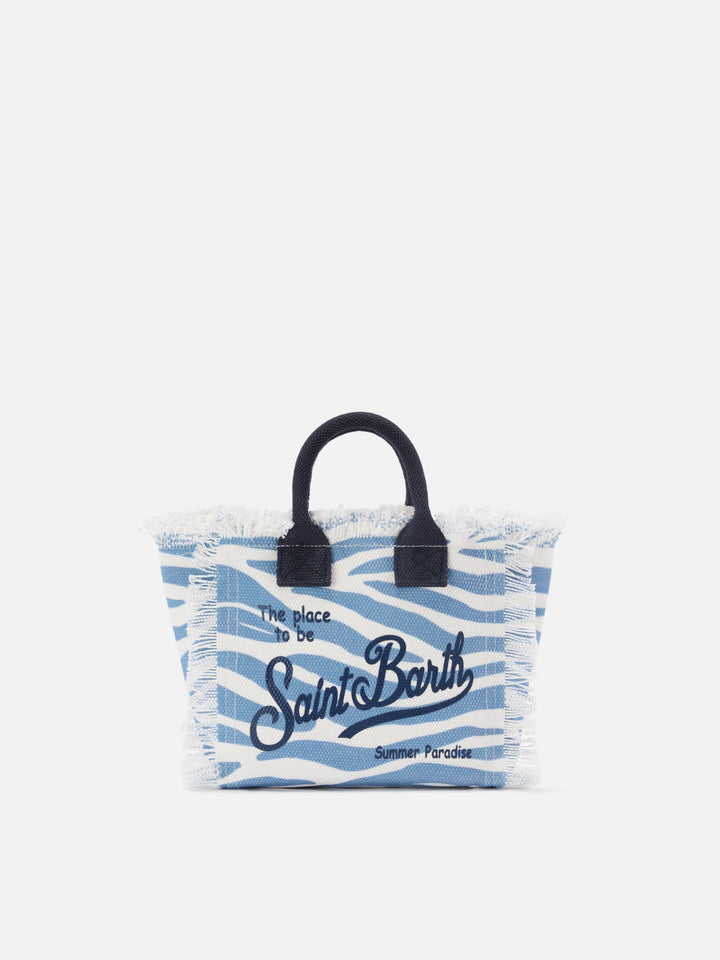 Mini Vanity Bag in Blue Zebra-Print Canvas