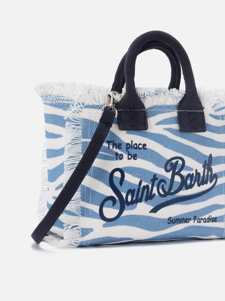 Mini Vanity Bag in Blue Zebra-Print Canvas
