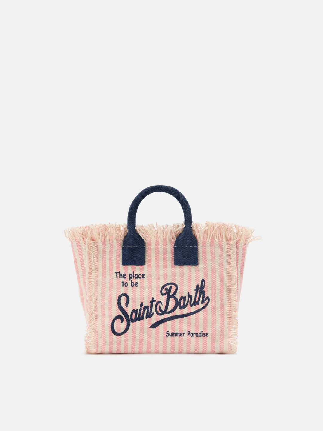 Mini Vanity Bag in Striped Pink Canvas with Blue Accents