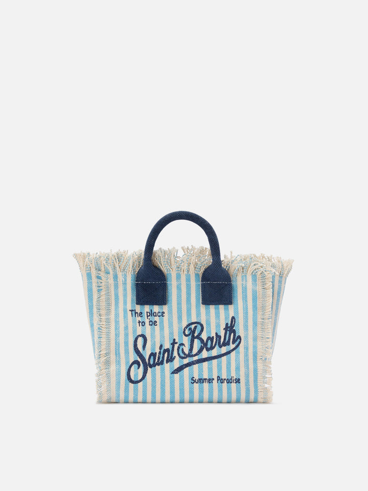 Mini Vanity Bag in Striped Blue Canvas with Blue Accents