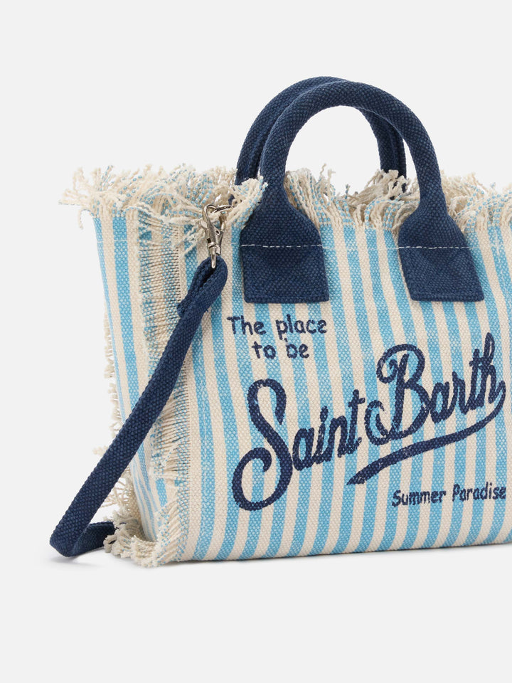 Mini Vanity Bag in Striped Blue Canvas with Blue Accents