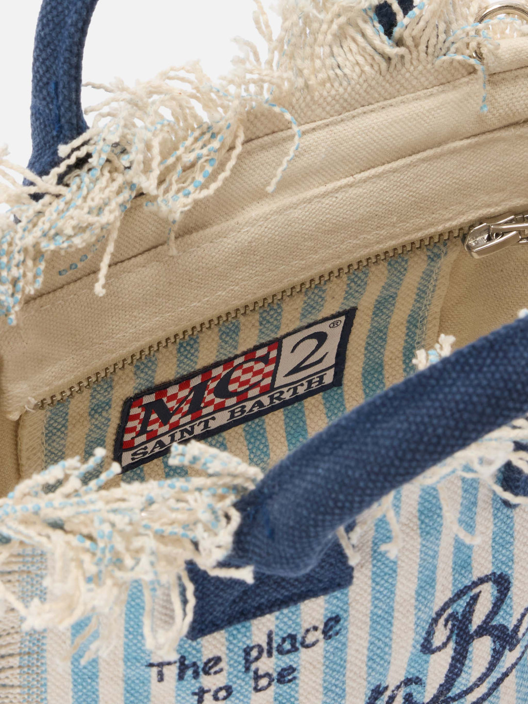 Mini Vanity Bag in Striped Blue Canvas with Blue Accents