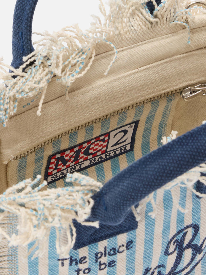 Mini Vanity Bag in Striped Blue Canvas with Blue Accents