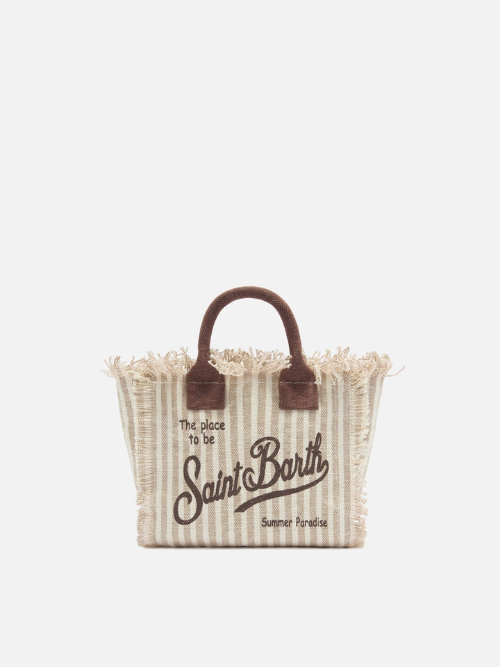 Mini Vanity Bag in Striped Brown Canvas with Contrasting Details