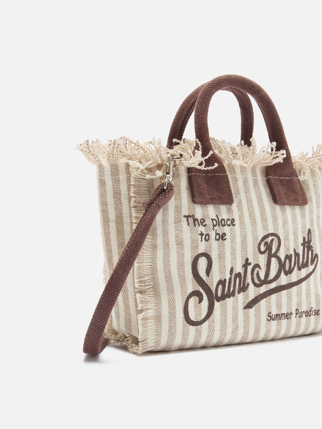 Mini Vanity Bag in Striped Brown Canvas with Contrasting Details