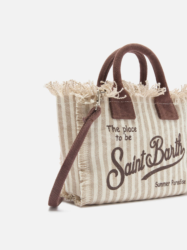 Mini Vanity Bag in Striped Brown Canvas with Contrasting Details