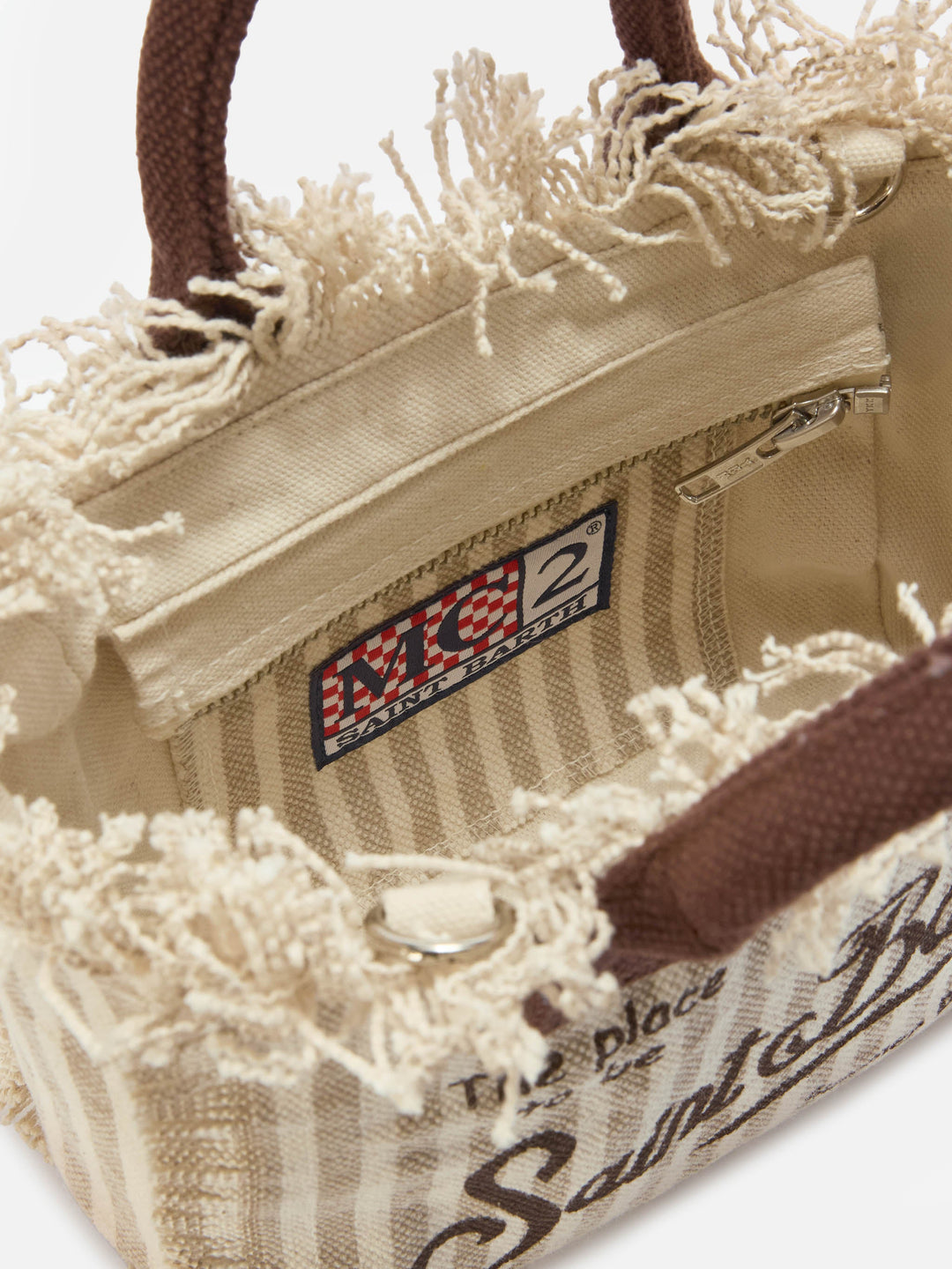 Mini Vanity Bag in Striped Brown Canvas with Contrasting Details