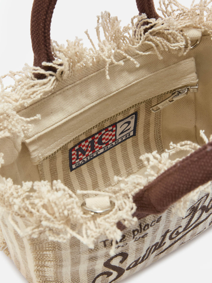 Mini Vanity Bag in Striped Brown Canvas with Contrasting Details
