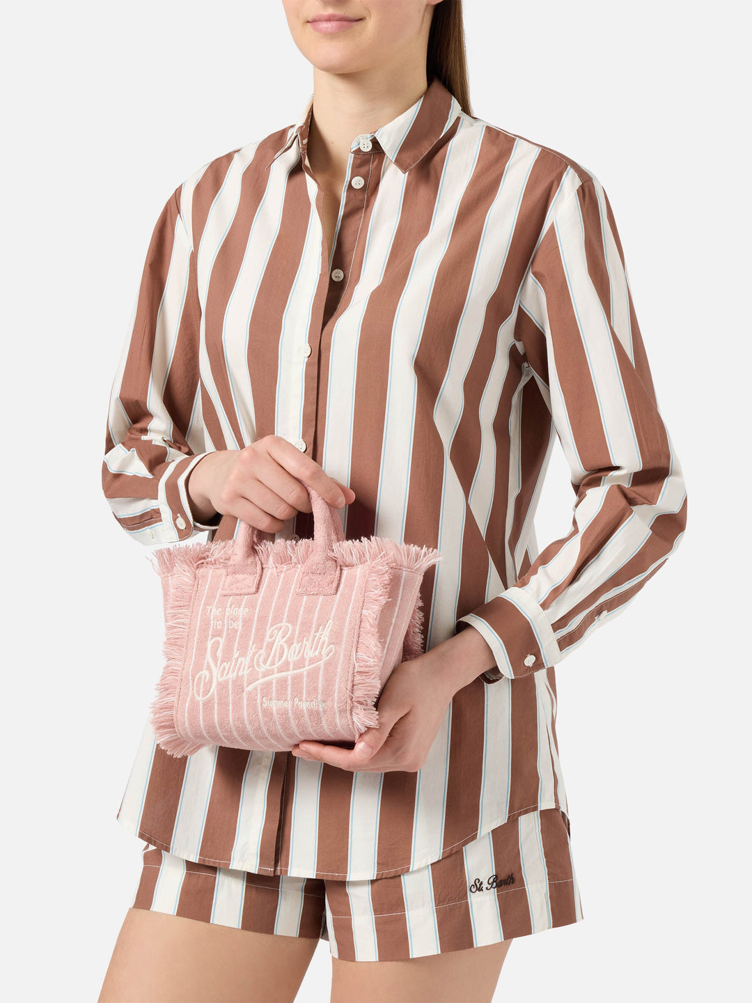 Mini Vanity Bag in Striped Pink Terry Cloth