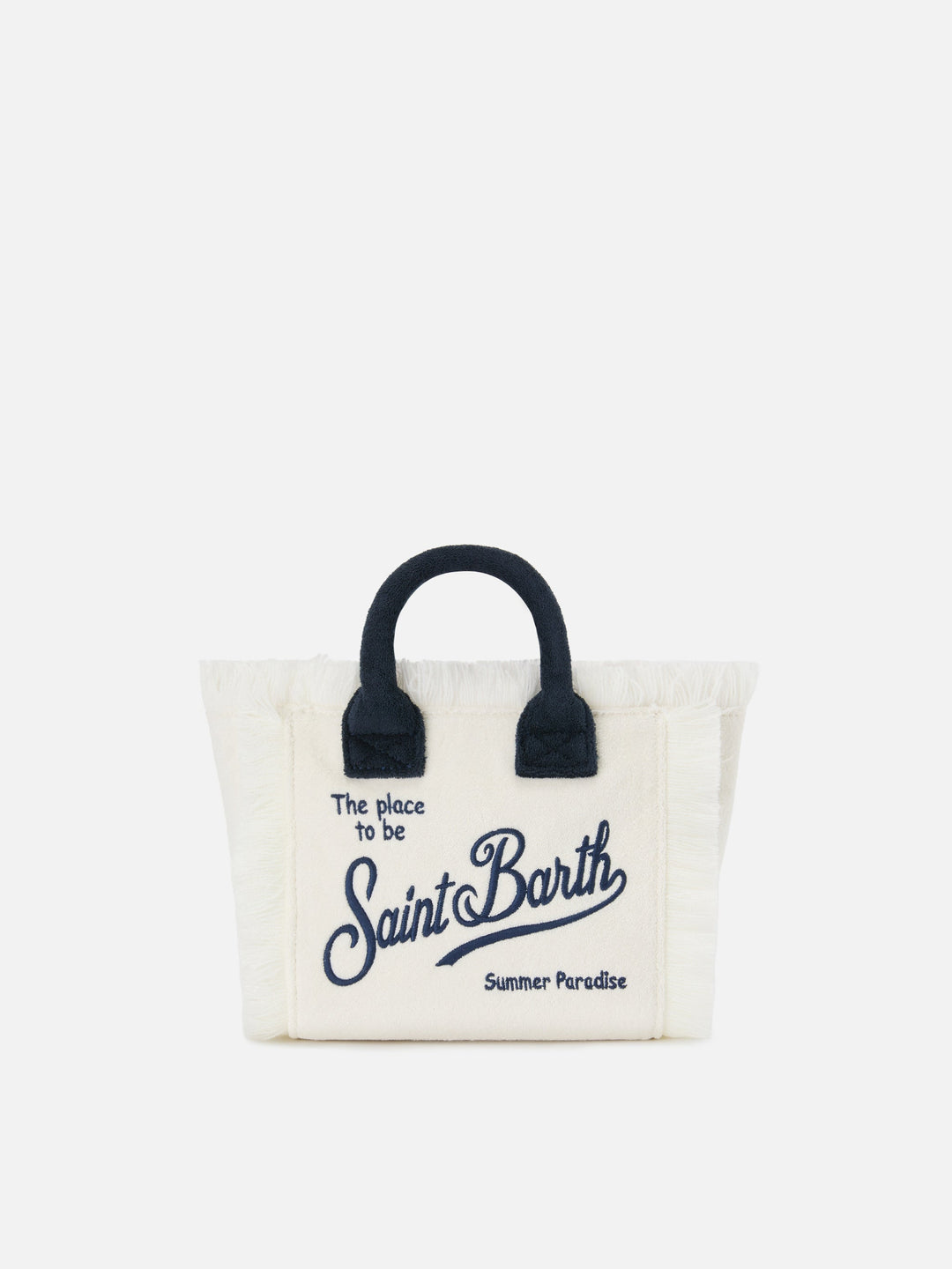 Mini Vanity Bag in White Terry Cloth with Embroidered Logo