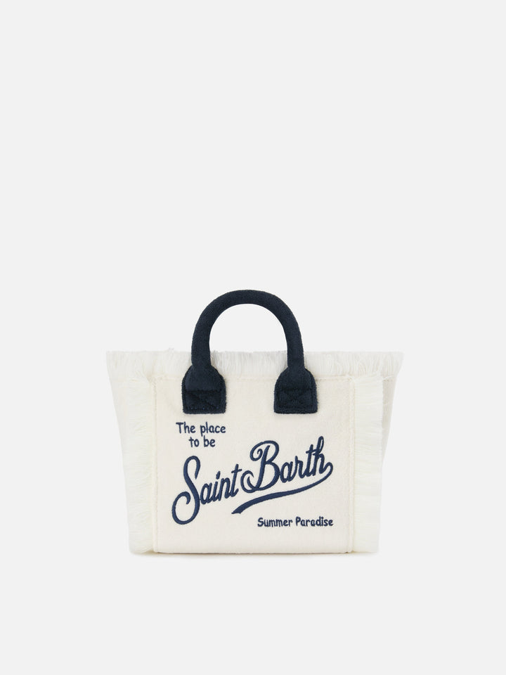 Mini Vanity Bag in White Terry Cloth with Embroidered Logo
