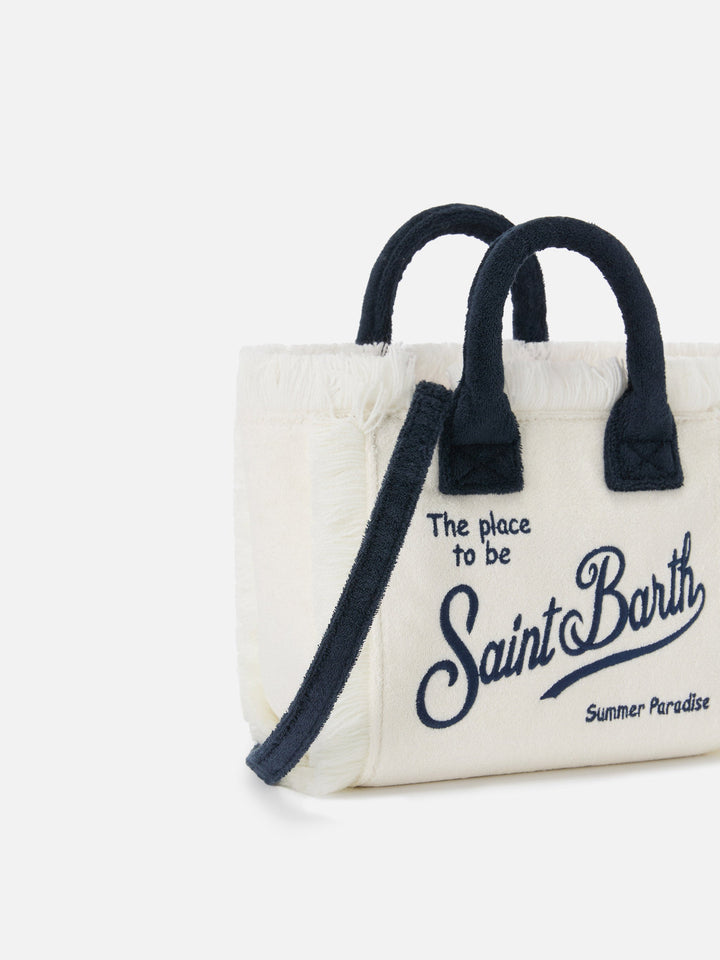 Mini Vanity Bag in White Terry Cloth with Embroidered Logo