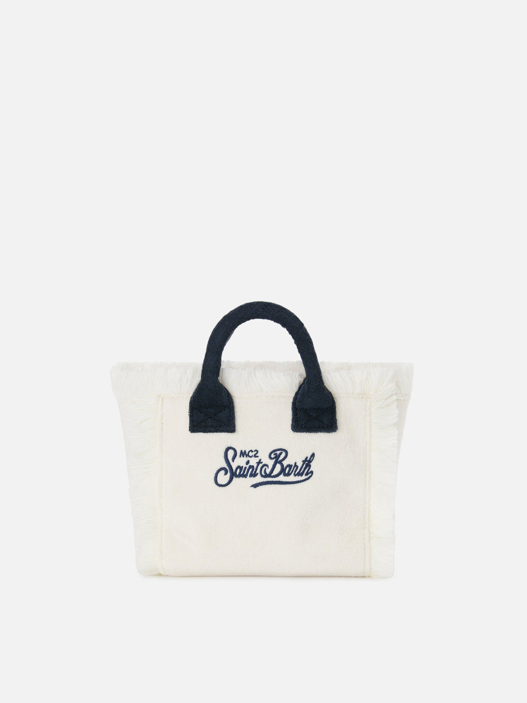 Mini Vanity Bag in White Terry Cloth with Embroidered Logo