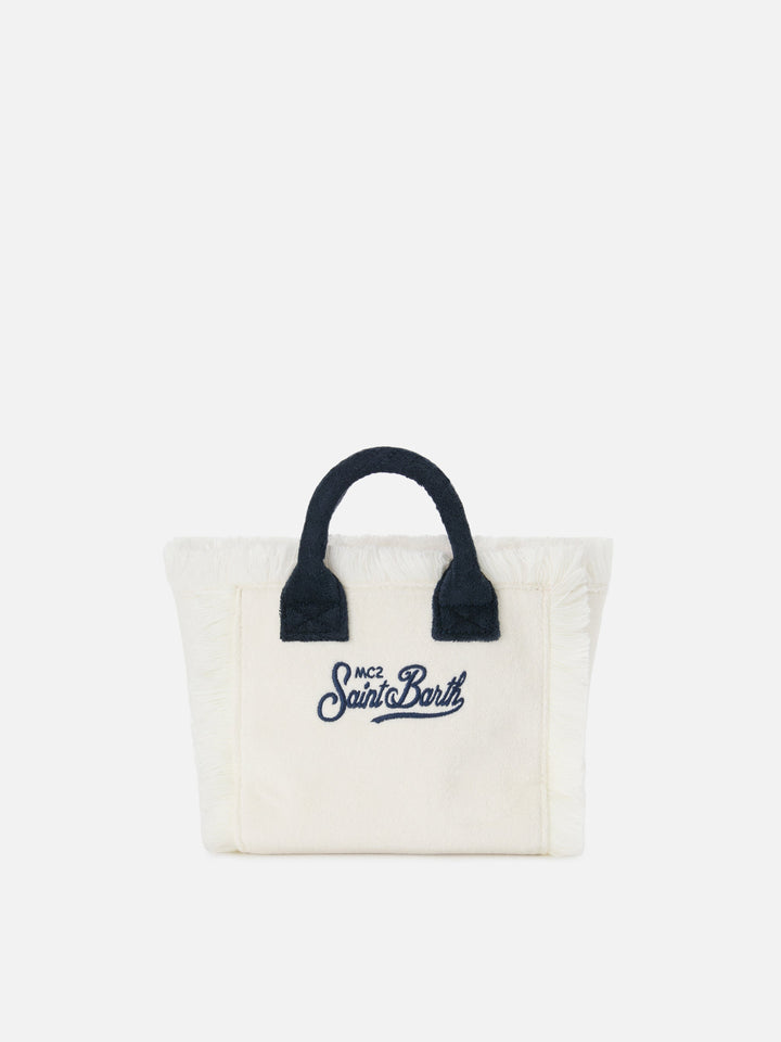 Mini Vanity Bag in White Terry Cloth with Embroidered Logo